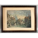 Unsigniertes Ölgemälde, Stadtansicht, wohl Belgien Tournai