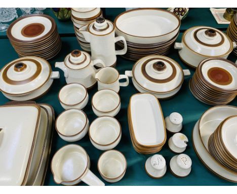 An extensive part dinner and tea service of Denby Potters Wheel design stoneware, to include cups, tea and coffee pots, casse