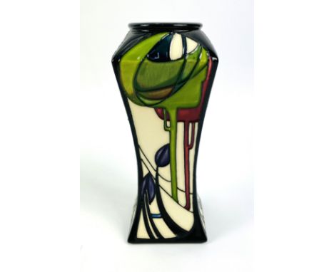 A Moorcroft pottery "Penrith" pattern square section baluster vase, designed by Emma Bossons, signed to the underside. Estima