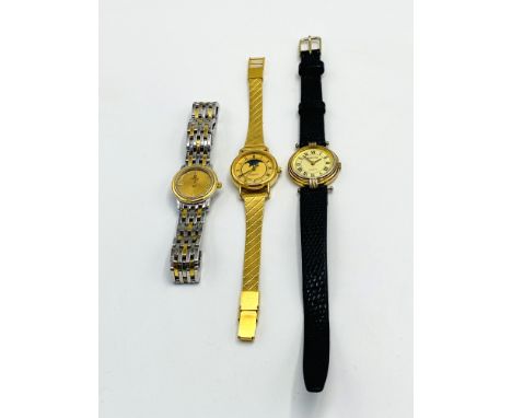 An Omega ladies wristwatch on stainless steel strap; together with a Tissot ladies wristwatch and one other. Estimate: £100-1