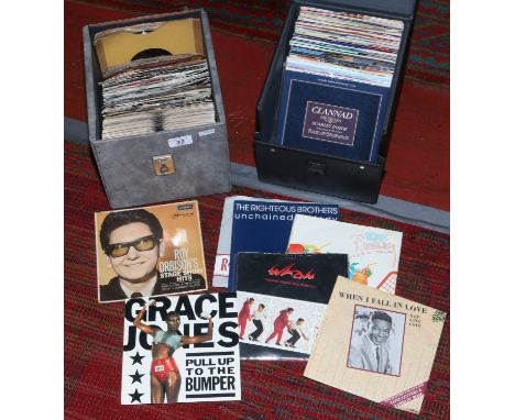 Two cases of 45s including Roy Orbison and Michael Jackson etc.