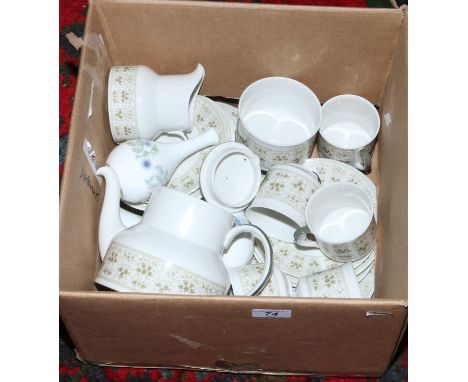 A box of mixed ceramics to include Royal Doulton tea service in the samarra pattern and Wedgwood.