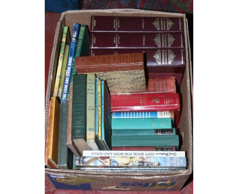 A box of vintage books to include Shakespeare, childrens annuals and Lyles antique review.