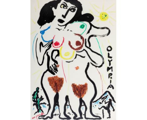 "A. R. PENCK"; RALF WINKLER (Dresden, Germany; 1939- Switzerland, 2017)."Olympia".Mixed media on paper.Signed in the lower le