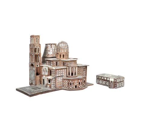 A FABULOUS AND RARE 17TH CENTURY MODEL OF THE CHURCH OF THE HOLY SEPULCHRE, JERUSALEM. In olivewood, intricately inlaid with 