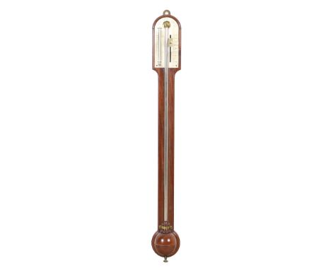 A FIRST HALF OF THE 19TH CENTURY MAHOGANY STICK BAROMETER BY WATKINS &amp; HILL, CHARING CROSS LONDON. an arched case with pl