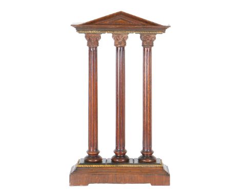 AN EARLY 20TH CENTURY NEOCLASSICAL OAK AND MAHOGANY PEDIMENT WITH CORINTHIAN COLUMNS BY GEORGE RAY, DATED 1903. a finely craf