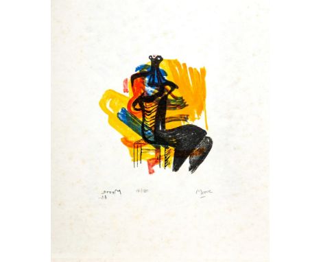 HENRY MOORE (1898-1986), Seated Figure on Orange Ground, limited edition lithograph, 131/1800, signed in pencil, 6 3/4" x 6 1