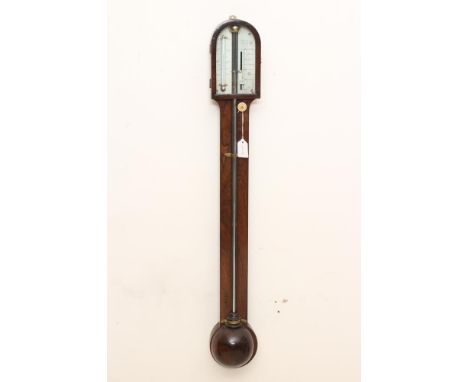 A ROSEWOOD STICK BAROMETER, signed Joseph Zanetti, Manchester, with double ivory vernier scales, thermometer, exposed mercury