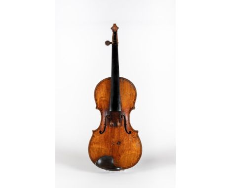 A VIOLIN, SCHOOL OF VUILLAUME, the two piece sycamore back with double purfling and scroll design top and bottom, pine table,