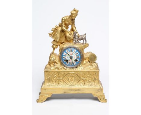 A FRENCH GILT METAL AND SILVERED MANTEL CLOCK, the twin barrel movement striking on a bell and signed by Narco Paris 63080, 3