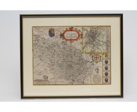 JOHN SPEED (1552-1629), "The West Riding of Yorkshire .... 1610", hand coloured engraved map, with title cartouche, plan of Y