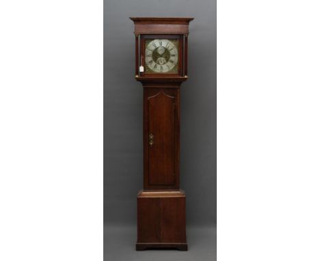 AN OAK LONGCASE CLOCK, signed W. Barnard Newark 473, the eight day movement with anchor escapement striking on a bell, 12 1/4