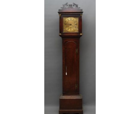 AN OAK LONGCASE CLOCK by John Edwards, Norwich, the thirty hour lantern movement with anchor escapement and outside count whe