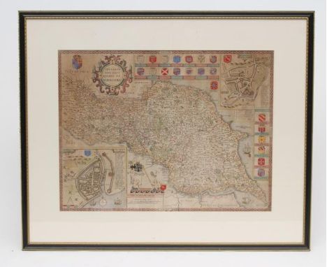 JOHN SPEED (1552-1629), The North and East Ridings of Yorkshire, hand coloured engraved map with title cartouche, plans of Ri