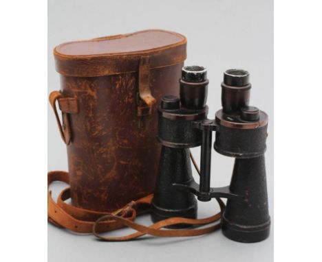 A PAIR OF 7X50 BINOCULARS, possibly by Carl Zeiss or Leitz, marked beh 448924 7x50, with adjustable eyepieces, leather strap 