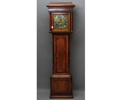 AN OAK LONGCASE CLOCK, signed David Collier, Gatley, the eight day movement with anchor escapement striking on a bell, 13" sq