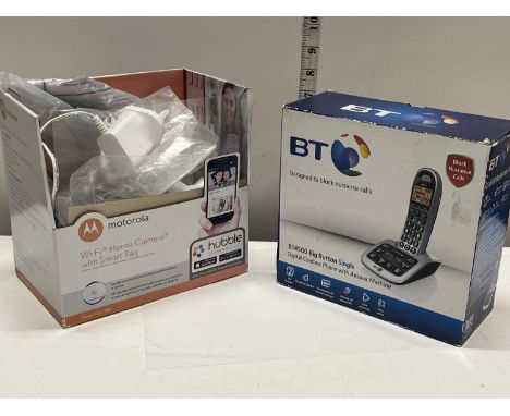 A BT big button cordless phone with a WIFI Motorola smart camera (untested) 