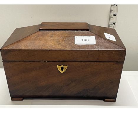A antique sarcophagus form wooden tea caddy 