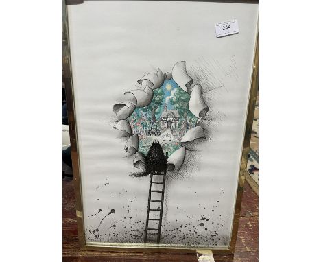 A Ronald Searle lithographic print entitled 'Happy Ending' 36x53cm 