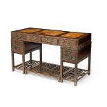 [PRIVATE ENGLISH COLLECTION] CARVED HONGMU WITH BURLWOOD INSET PEDESTAL DESK