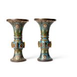 F PAIR OF CHINESE CLOISONNÉ ENAMEL 'GU' WALL VASES