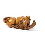 CHINESE BAMBOO-ROOT CARVING OF POMEGRANATE GROUP