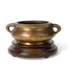 CHINESE BRONZE 'INSCRIBED' HANDLED CENSER