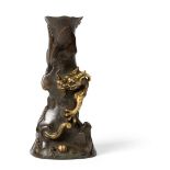 CHINESE GILT-BRONZE 'DRAGON AND TIGER' VASE
