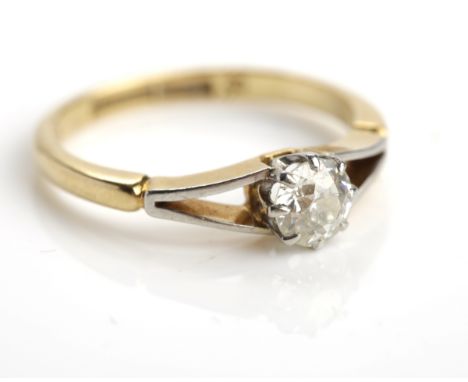 DIAMOND SOLITAIRE RING
the brilliant cut diamond approximately 0.40 carats, in eighteen carat yellow gold, size K-L