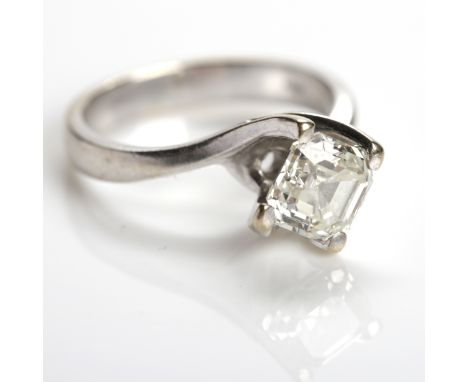 DIAMOND SOLITAIRE RING
the Asscher cut diamond of approximately 1.6 carats, in high twist setting, in eighteen carat white go