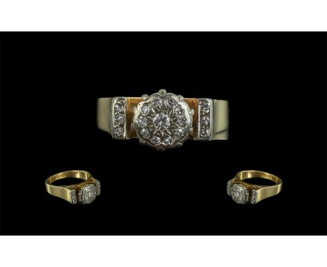 18ct Gold Diamond Set Dress Ring. Marked 18ct to Shank. The Pave Set Diamonds of Good Colour / Clarity. Ring Size K. Weight 6