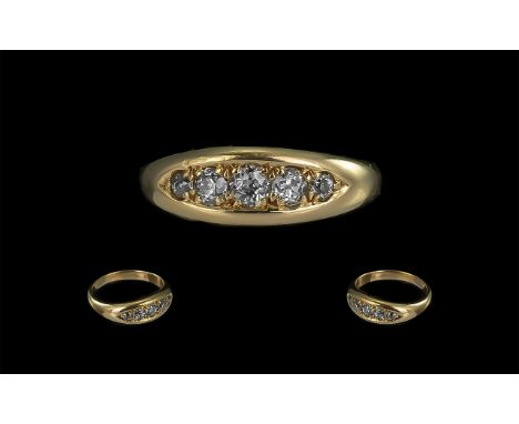 Antique Period - Attractive 18ct Gold 5 Stone Diamond Ring. Full Hallmark to Shank. Birmingham 1897. Diamonds of Excellent Co