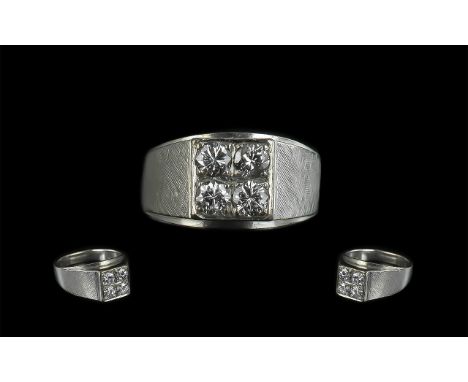 18ct White Gold - Attractive 4 Stone Diamond Set Ring, Marked 18ct to Shank. The Four Round Brilliant Cut Diamonds of Top Col