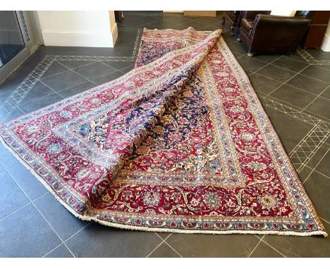 Large Blue Ground Persian Kashan Carpet, multi coloured with central floral medallion design.  Measures approx  387 x 293 cm,