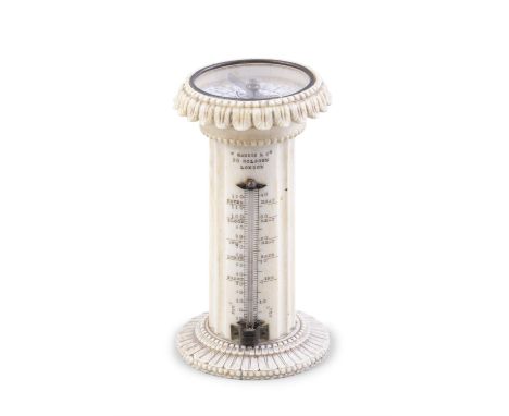 *AN IVORY PEDESTAL DESK THERMOMETER & COMPASS, BY HARRIS & CO, HOLBORN, LONDONin form of fluted column, with acanthus capped 