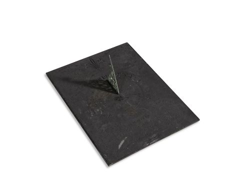 A SOLAR AND LUNAR BRONZE AND SLATE SUNDIAL, BY JAMES MCMEEKAN (DATED 1842)the rectangular panel engraved with a fleur-de-lys 