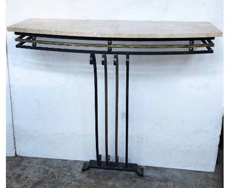 CONSOLE TABLE, Art Deco vintage shaped bow sienna marble and wrought iron part gilded shallow support, 94cm x 88cm H x 31cm.