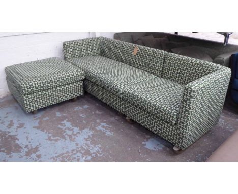 JUSTIN VAN BREDA CORNER SOFA, in a patterned green fabric finish, 235cm W.