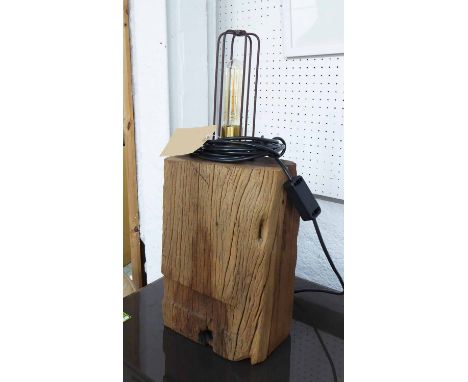 JARRAH TABLE LAMP BY BEE RICH, reclaimed Jarrah sleeper caged edison bulb, 55cm H.