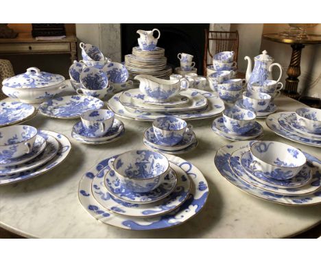 DINNER SERVICE, English fine bone china royal Worcester 'Blue dragon', 12 place, 7 piece setting. (104 pieces) (Packaging not