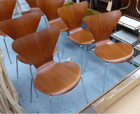FRITZ HANSEN SERIES 7 CHAIRS, a set of seven, by Arne Jacobsen, vintage 1960's production, 77cm H. (slight faults) (7)