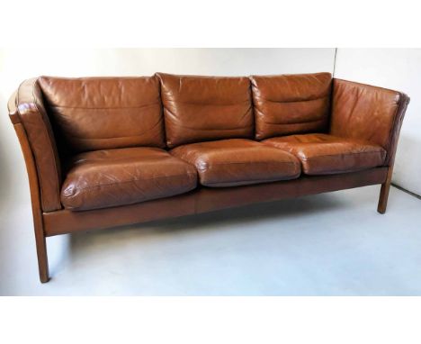 STOUBY SOFA, three seater, 1970's Danish mid brown grained leather, 203cm W.