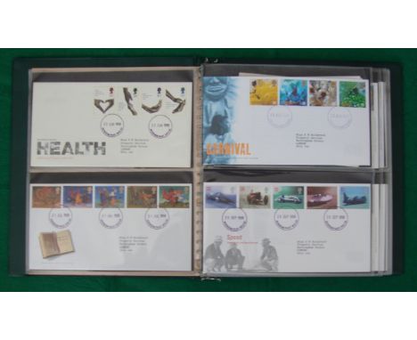 Assorted FDC Collection, green leather folder includes The Queens Beasts 1998, Light Houses 1998, Comedians 1998, Speed 1998,