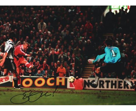 Stan Collymore signed playing for Liverpool 16x12 inch colour photo. Good condition. All autographs come with a Certificate o