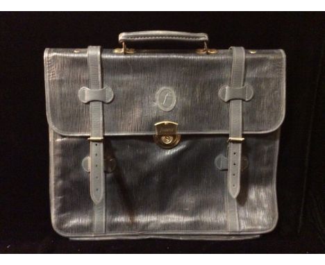 A VINTAGE FILOFAX DARK GREY LETHER BREIFCASE With two straps, a carry handle, brass lock and leather patch applied with the F