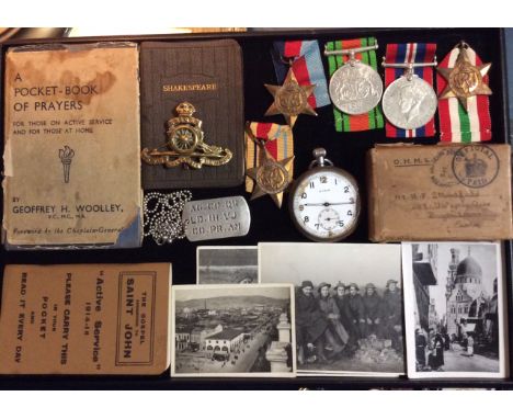 A COLLECTION OF WORLD WAR II MEDALS AND MEMORABILIA  Including the Africa Star, 1939 - 1945 Star, Italy Star, Defence medal a