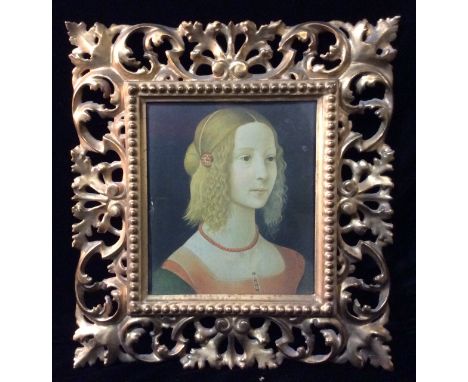 A LATE 19TH/EARLY 20TH CENTURY CARVED GILT WOOD FLORENTINE STYLE RECTANGULAR PICTURE FRAME With pierced scrolls and flowers a
