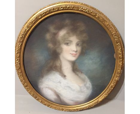 FOLLOWER OF GAINSBOROUGH, A 19TH CENTURY PASTEL ON PAPER Portrait of a lady, contained in a glazed oval gilt frame.