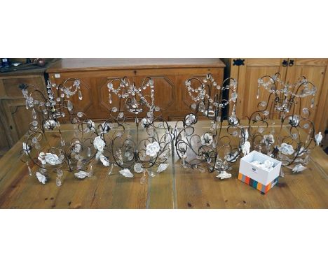 Set of four glass and china light fittings